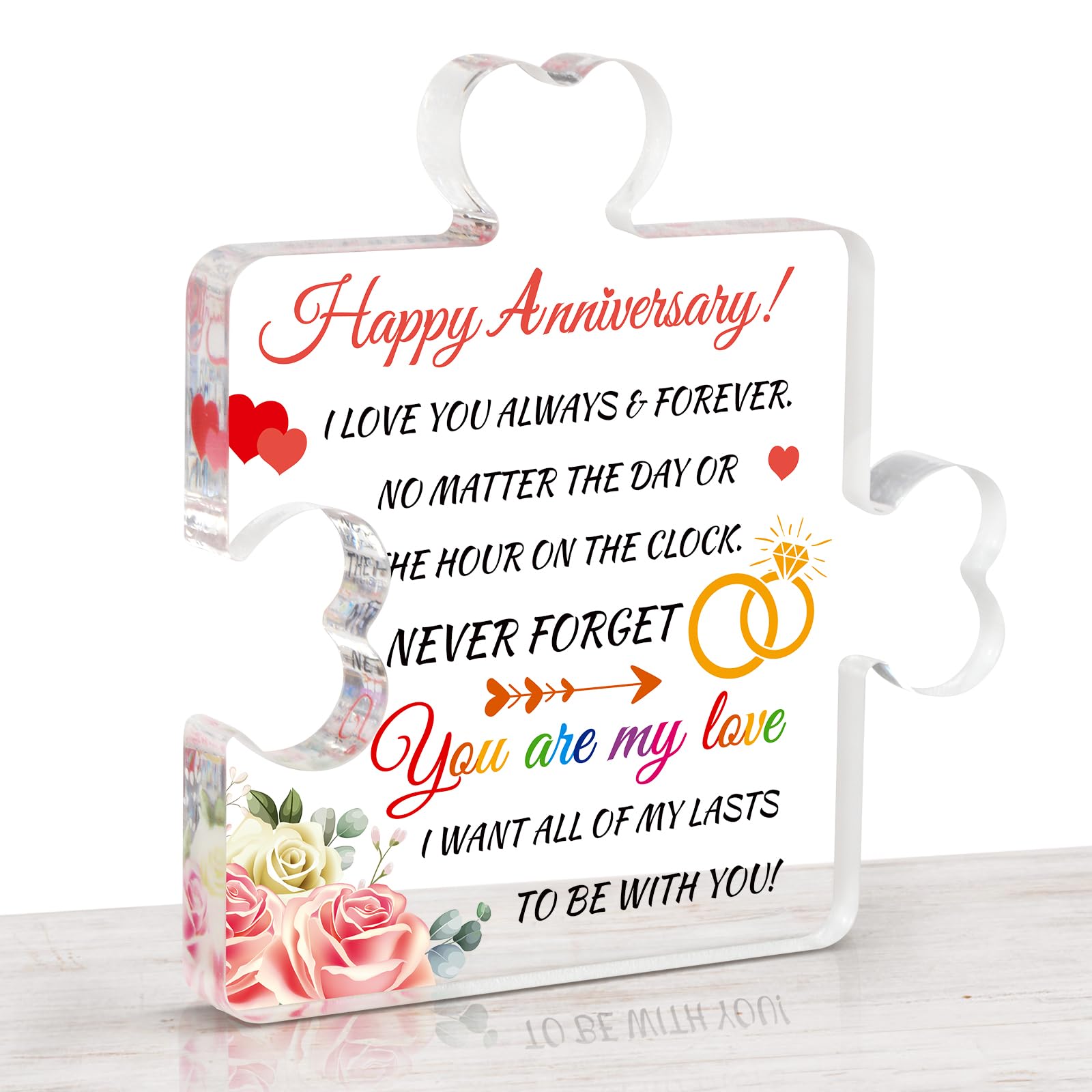 HONMOK Anniversary Wedding Gifts, Valentine's Day Gifts for Wife from Husband, Romantic Gifts for Her, Happy Anniversary Present, I Love You Puzzle Piece Plaque for Wedding Anniversary