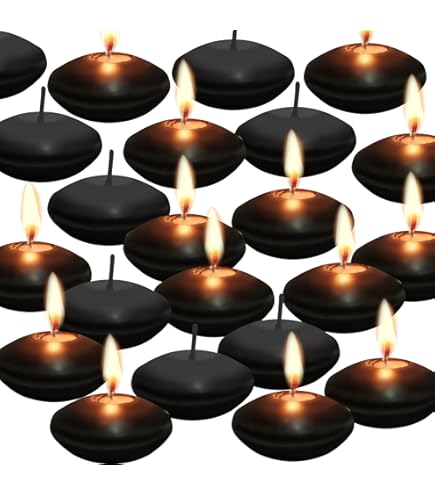Mega Candles 24-Pack Black Floating Candles | 2 Inch Unscented Hand-Poured Wax Discs For Decor