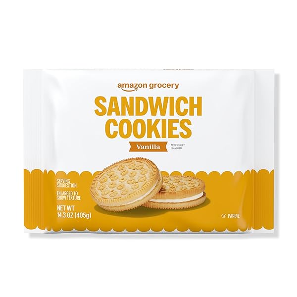 AMAZON GROCERY, VANILLA SANDWICH COOKIES, 14.3 OZ