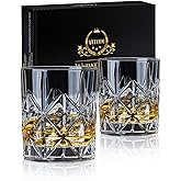 veecom Whiskey Glass Set of 2, 10 oz Crystal Whiskey Glasses Thick Bottom Bourbon Gifts for Men, Old Fashioned Rocks Glasses Tumbler for Scotch, Cocktail, Father's Day Gifts for Men (Glass Set 2)