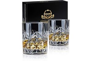 veecom Whiskey Glass Set of 2, 10 oz Crystal Whiskey Glasses Thick Bottom Bourbon Glasses Old Fashioned Rocks Glass Tumbler for Scotch, Cocktail, Liquor, Home Bar Whiskey Gifts for Men (Glass Set 2)