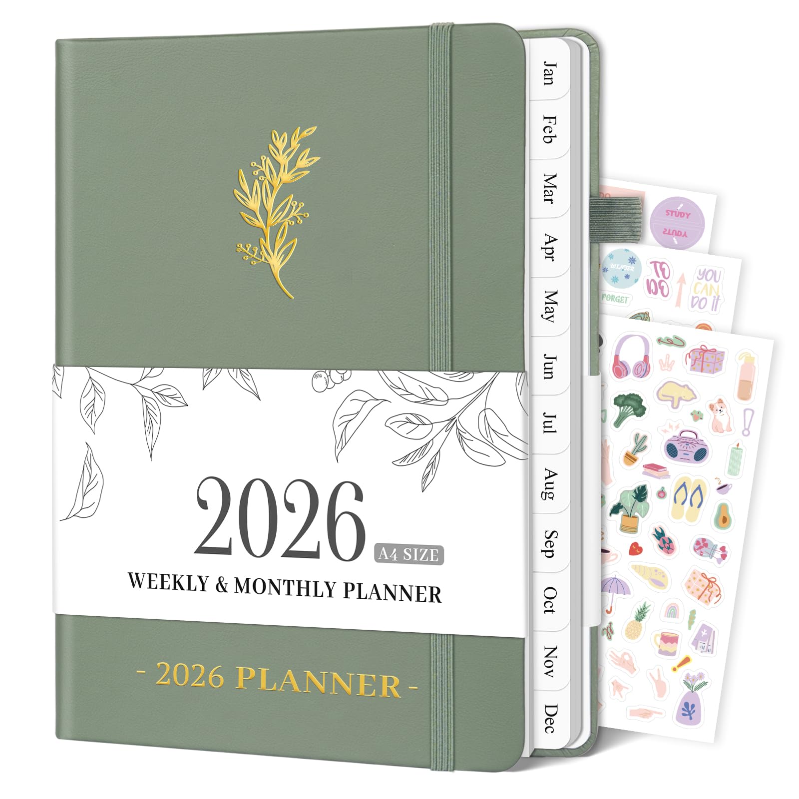Photo 1 of 2026 Planner Weekly and Monthly, 8.5" x 11" Academic Planner with Tabs from Jan 2026 - Dec 2026, A4 Large Hardcover Agenda Calendar with Date for School & Office Schedule, Sage Green