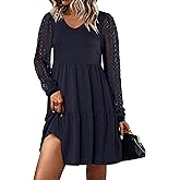 ANRABESS Dresses for Women Casual Lace Long Sleeve V Neck Tiered Swing Flowy Loose A-line Mini Short 2025 Fall Vacation Dress