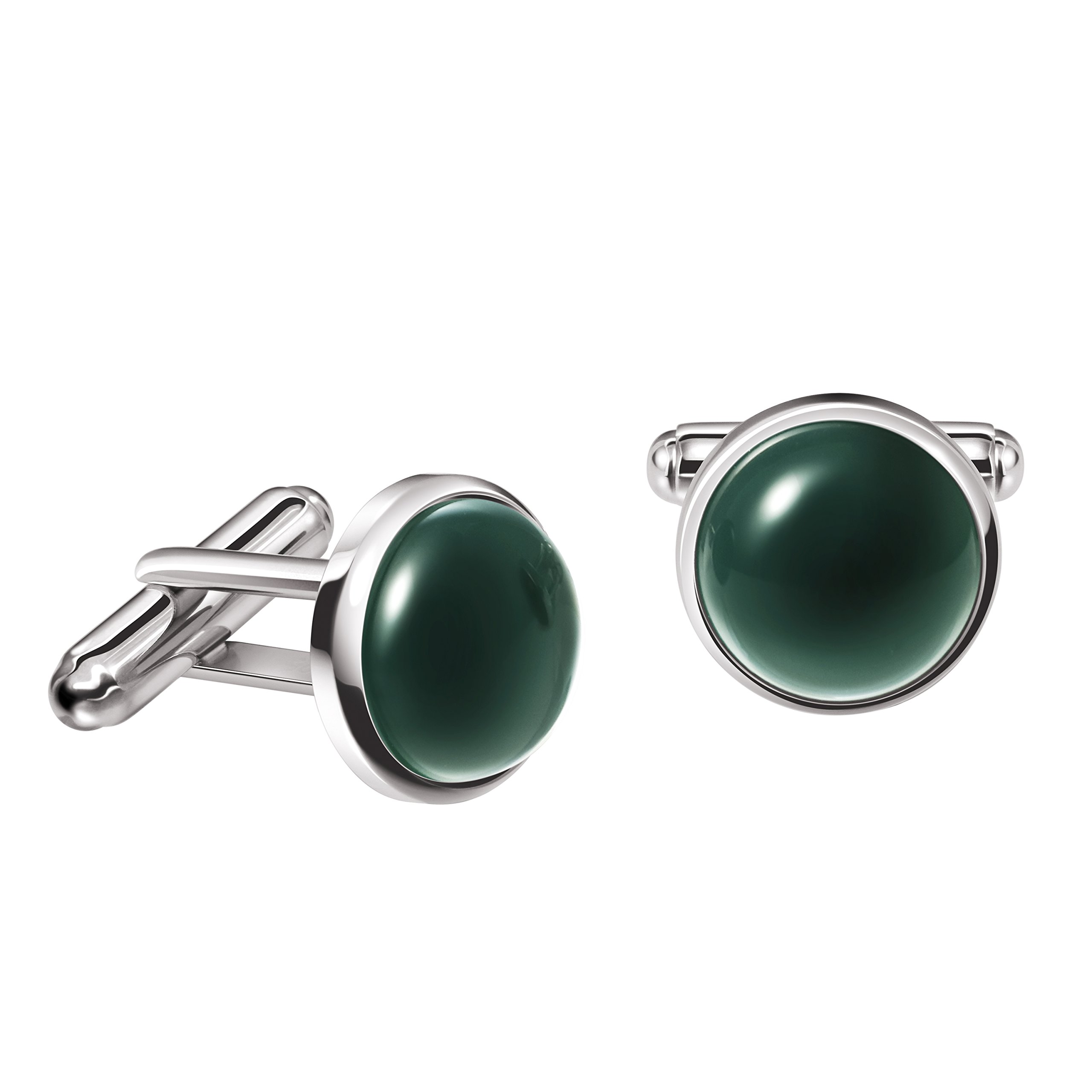 Franki Baker Green Chrysoprase Gemstone & 925 Sterling Silver Cufflinks