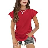 Arshiner Girls T Shirts Ruffle Short Sleeve Ruched Knot Side Tunic Blouse Summer Tee Tops