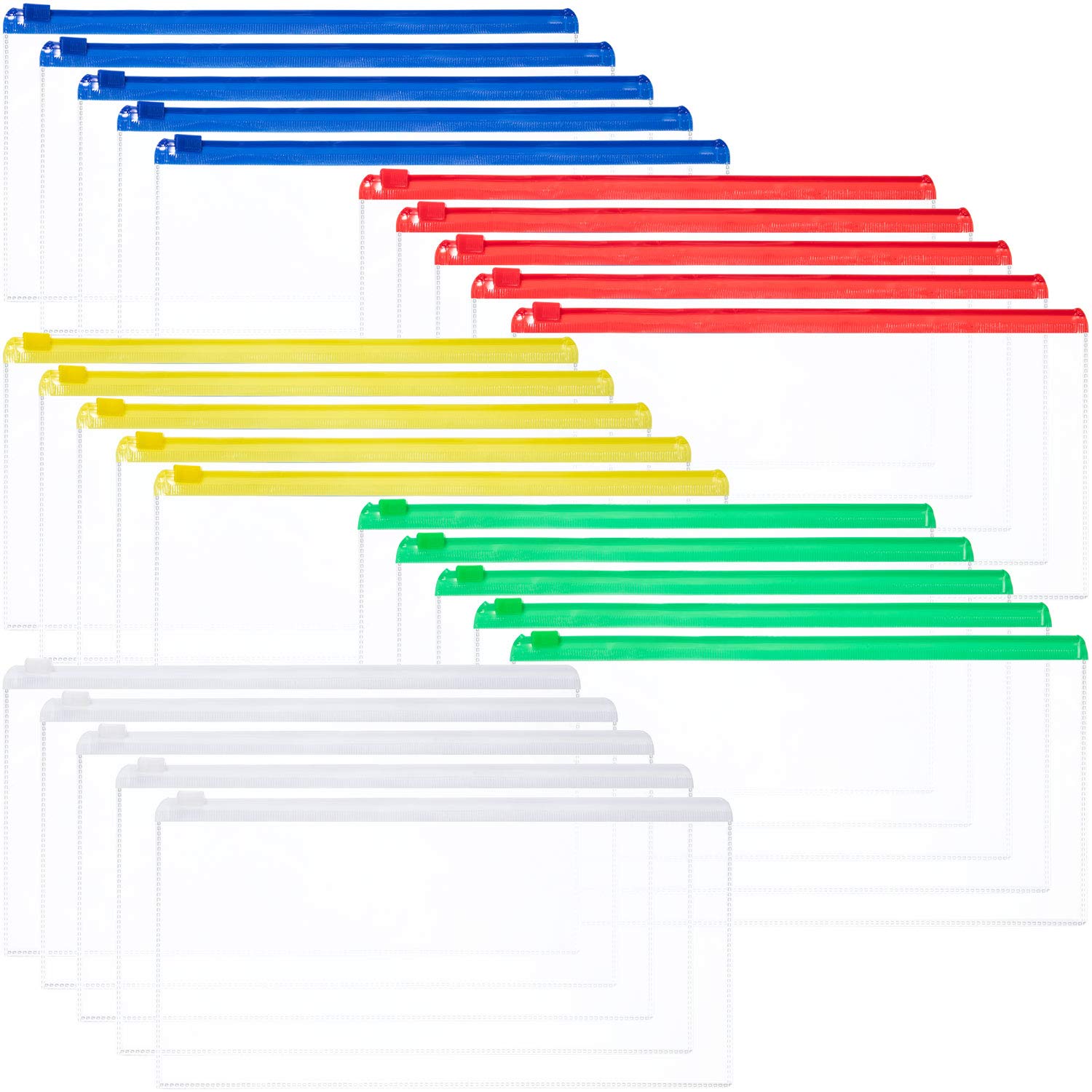 50 Pieces Zip Plastic Envelopes File Bag Bill Bag Pencil Case Letter Size (5 Colors)