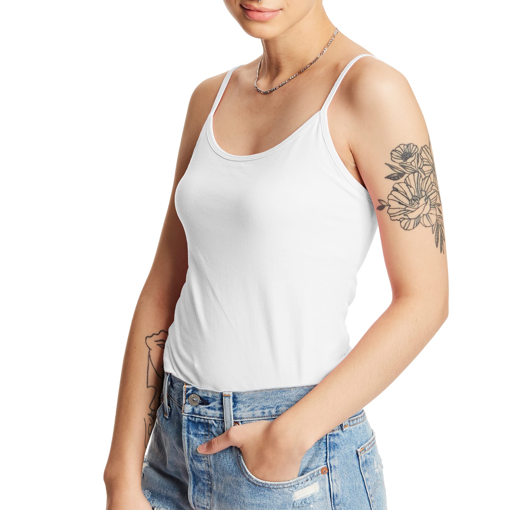 Photo 1 of Hanes Women's Stretch Cotton Cami with Built-in Shelf Bra, White, Large