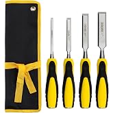 DOWELL Wood Chisel Tool Set 4pc Sturdy Chisel, 1/4 inch,1/2 inch,3/4 inch,1 inch with Carpenter Pencils HY080103