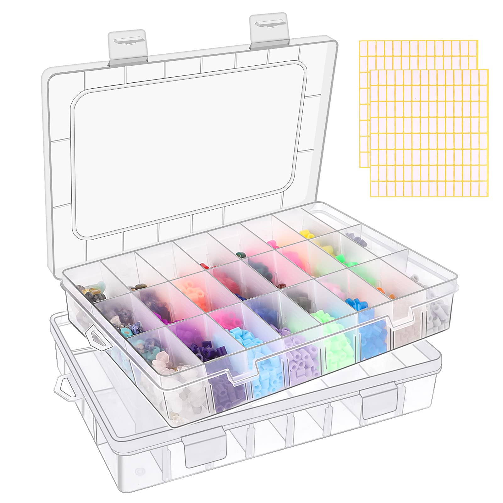 Photo 1 of 2 Pack 24 Grids Clear Plastic Organizer Box, Storage Container with Adjustable Divider, Craft and Bead Storage Organizer Box for DIY Jewelry Tackles with 2 Sheets Label Stickers