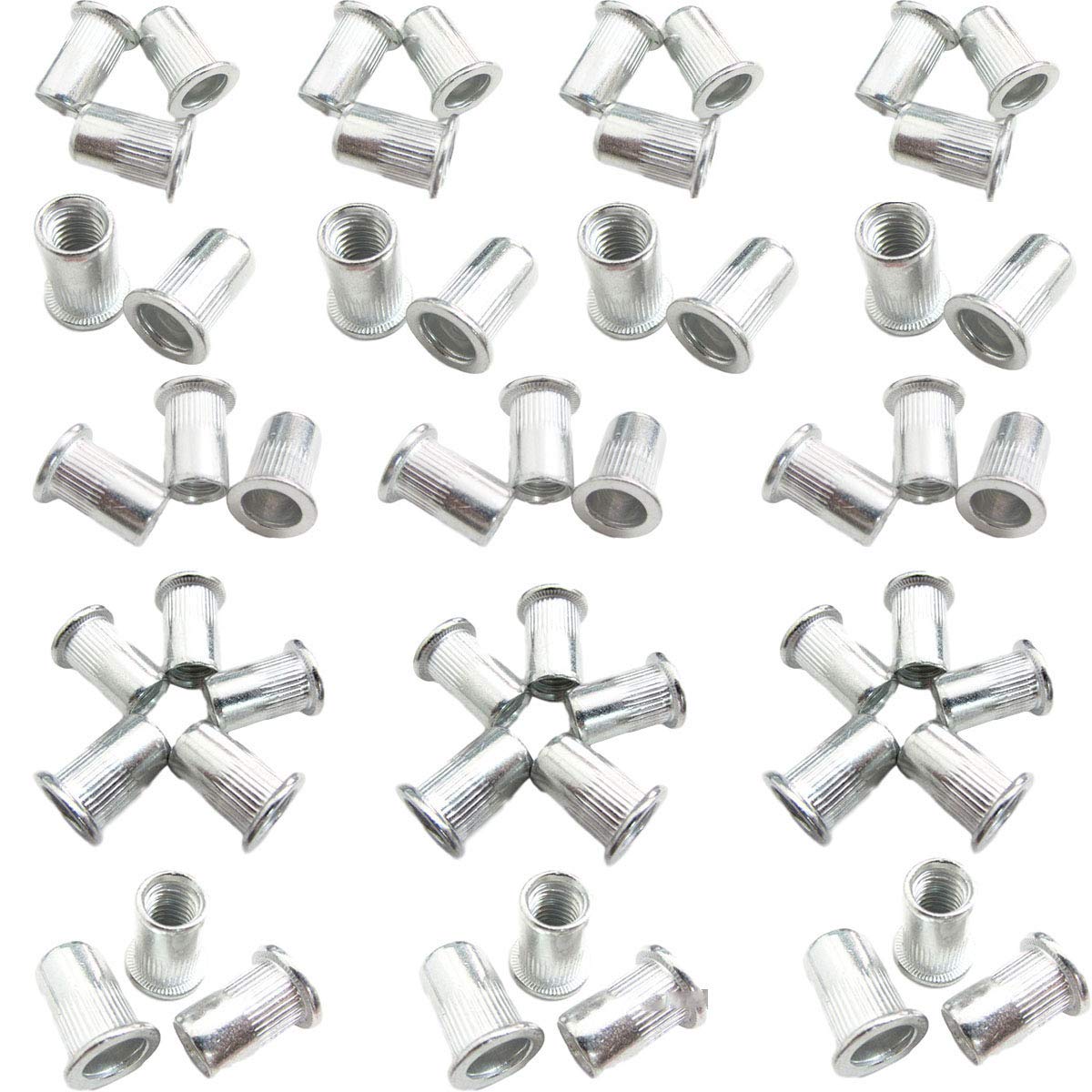 120 Pcs 1/420 Aluminum Rivet Nut Threaded Inserts Rivets Nuts UNC Flat