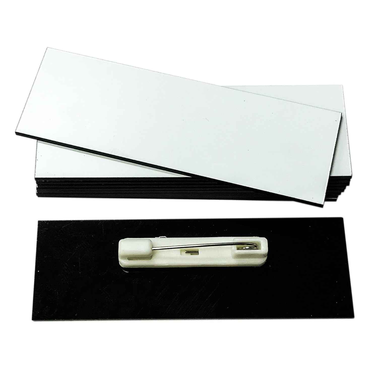 Name Badge Blanks with Pin 25 Pack White 1" X 3