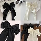 AYNKH 2 PCS Big Bow Hair Clips Satin Black White Barrette Women Girls view 3