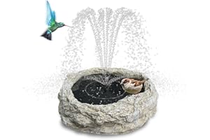 SAC SMARTEN ARTS Solar Fountain for Bird Bath with Solar Panel Resin Granite Rock Solar Water Fountain Pump for Bird Bath Outdoor Hummingbird Birdbath Fish Tank Pond with 5 Nozzles
