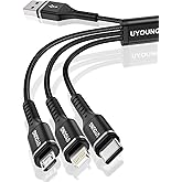 Short Multi Charging Cable 1FT 2Pack, 3 in 1 Multiple USB Charger Cable Universal Nylon Braided Fast Charge Cord with Type-C/