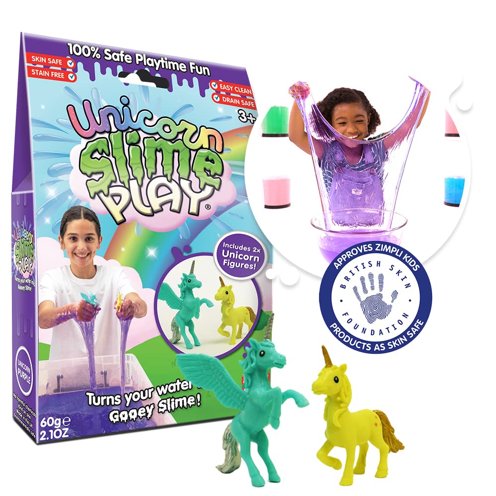ZIMPLI - Unicorn Slime Play Purple, 2 x Unicorn figures, Magically turns water into thick, gooey slime, Pretend Play for Girls & Boys, Christmas Stocking Filler