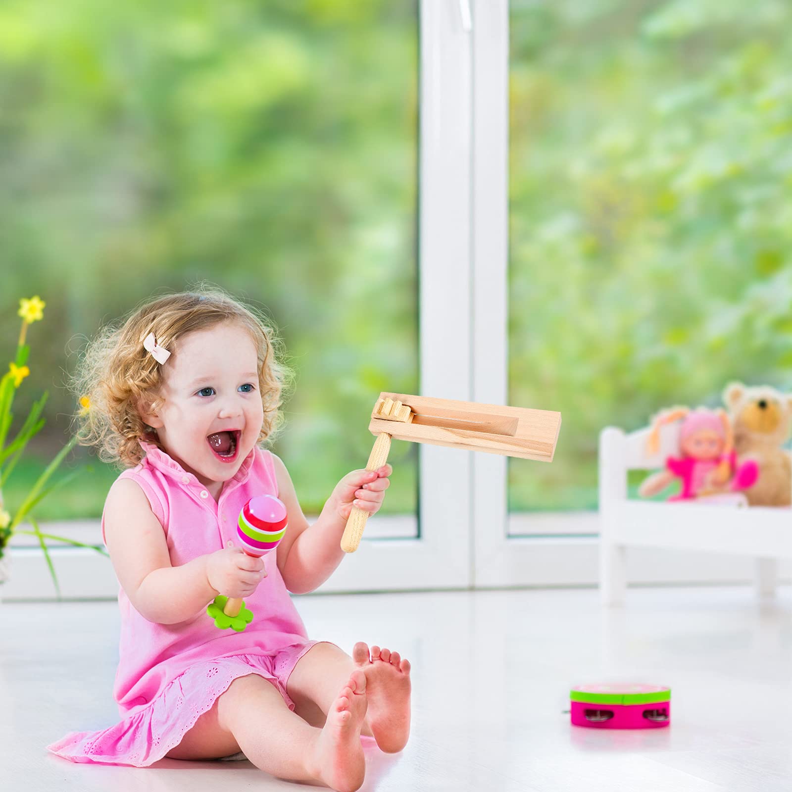 4 Pieces Mexicanas Noise Ratchet Wooden Spinning Ratchet Noise Maker Spinning Rattle Ratchet Wood Traditional Toy for Birthday Present, Party Favor, Sports Events and Christmas Celebrations