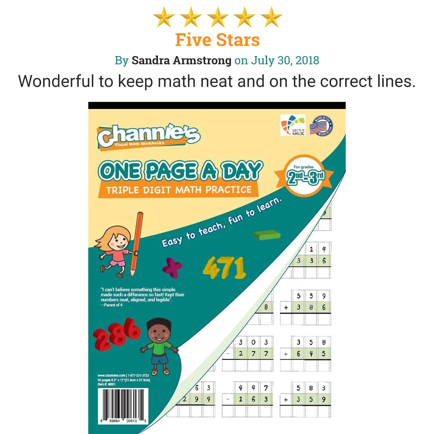 Channies One Page A Day Triple Digit Math Workbook Worksheet For 2nd Grade Math 3rd Grade Mathrade Simply Tear Off On Page A Day For Math Repetition - 