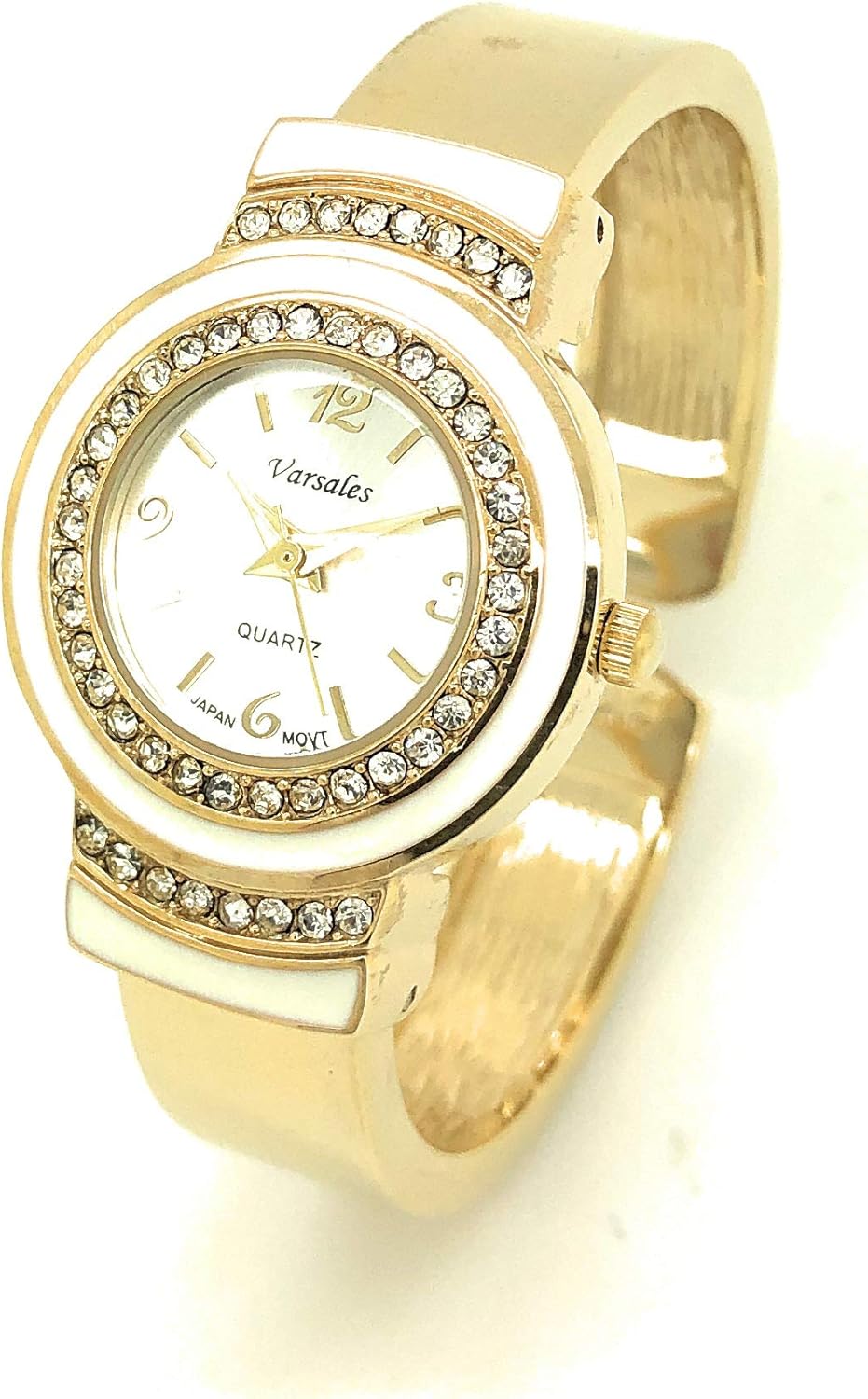 Ladies Elegant Gold Metal Bangle Cuff Fashion Watch White
