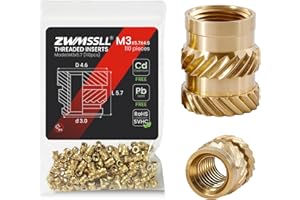 Zwmssll M3 Threaded Inserts Heat Set Insert,110 Pieces M3x5.7x4.6mm Metric Knurled Nuts,Brass Threaded Inserts for Plastic and 3D Printing Components