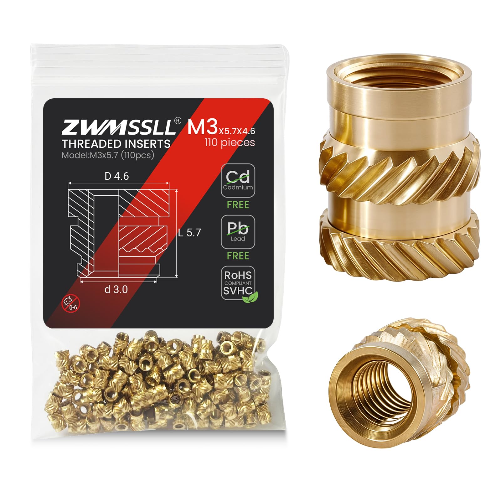 Zwmssll M3 Threaded Inserts Heat Set Insert,110