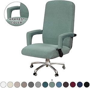Turquoize Office Chair Cover Jacquard Office Computer Chair Covers Rotating Swivel Chair Cover with Armrest Covers Universal Boss Chair Cover Washable Chair Cover Protectors, Large, Dark Cyan