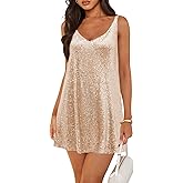 Pungdra Women's Sequin Dress for Women Sparkly Glitter V Neck Shift Cocktail Disco Outfit Party Club Night Out Mini Dresses