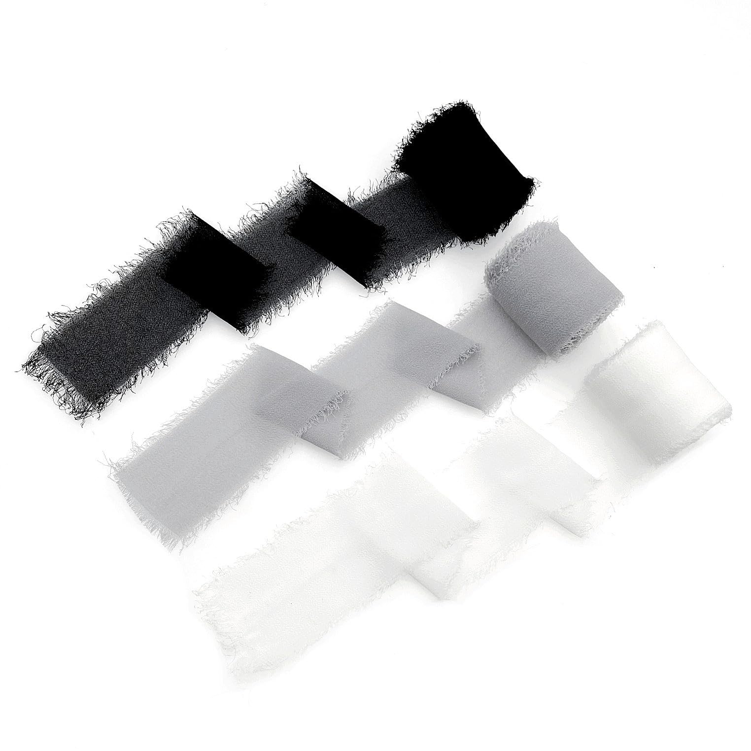 JZK 3X Chiffon Ribbons, Black, Grey, White, 5m/roll, 4cm Wide, Shabby Chic, Rustic, Multiple Occasions, Casual, Celebratory