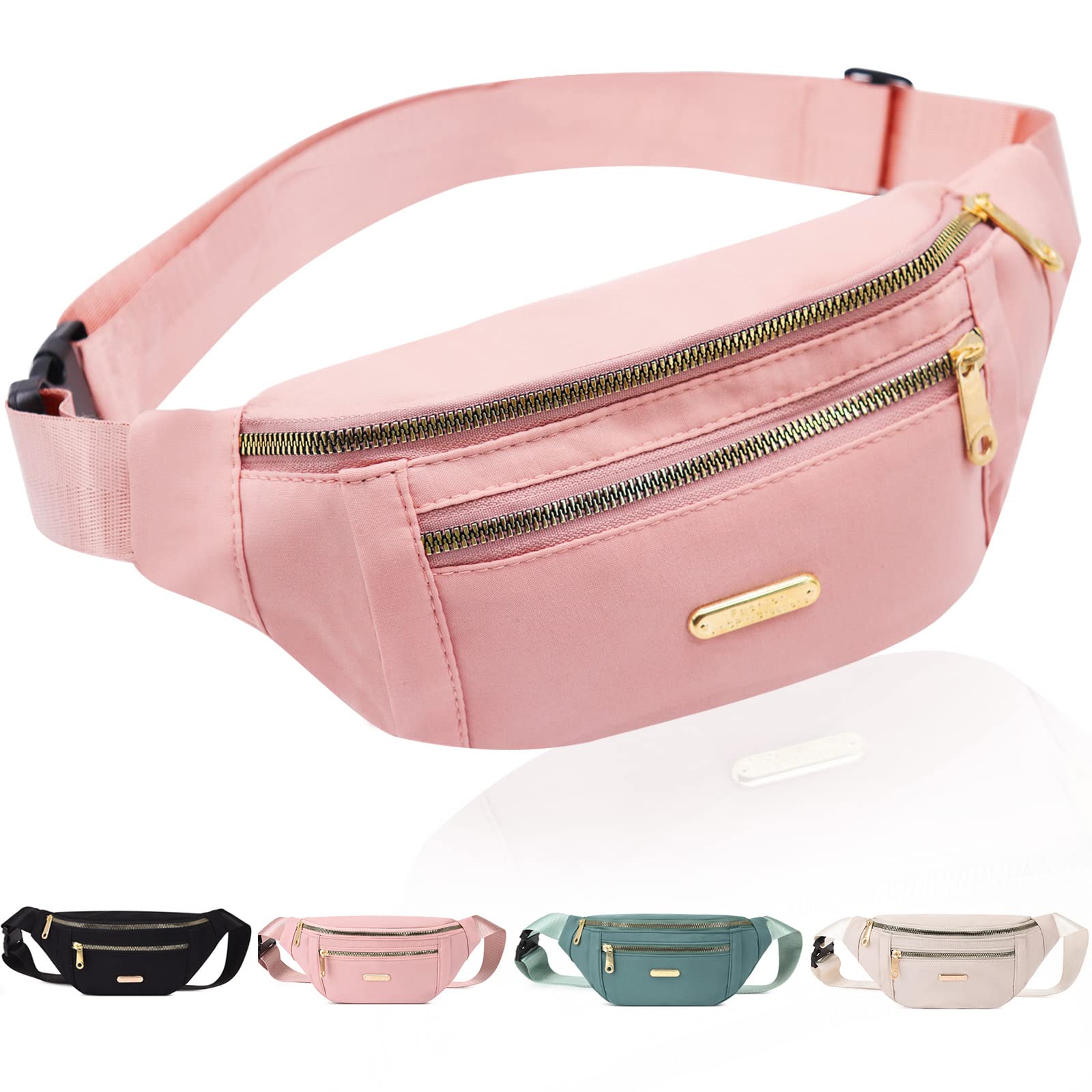 Fanny Pack Fashionable Waist Bag Casual Travel Bum Bag with 3 Zipper Pockets for Women Men Sports Running Hiking Jogging (Pink) — image 1
