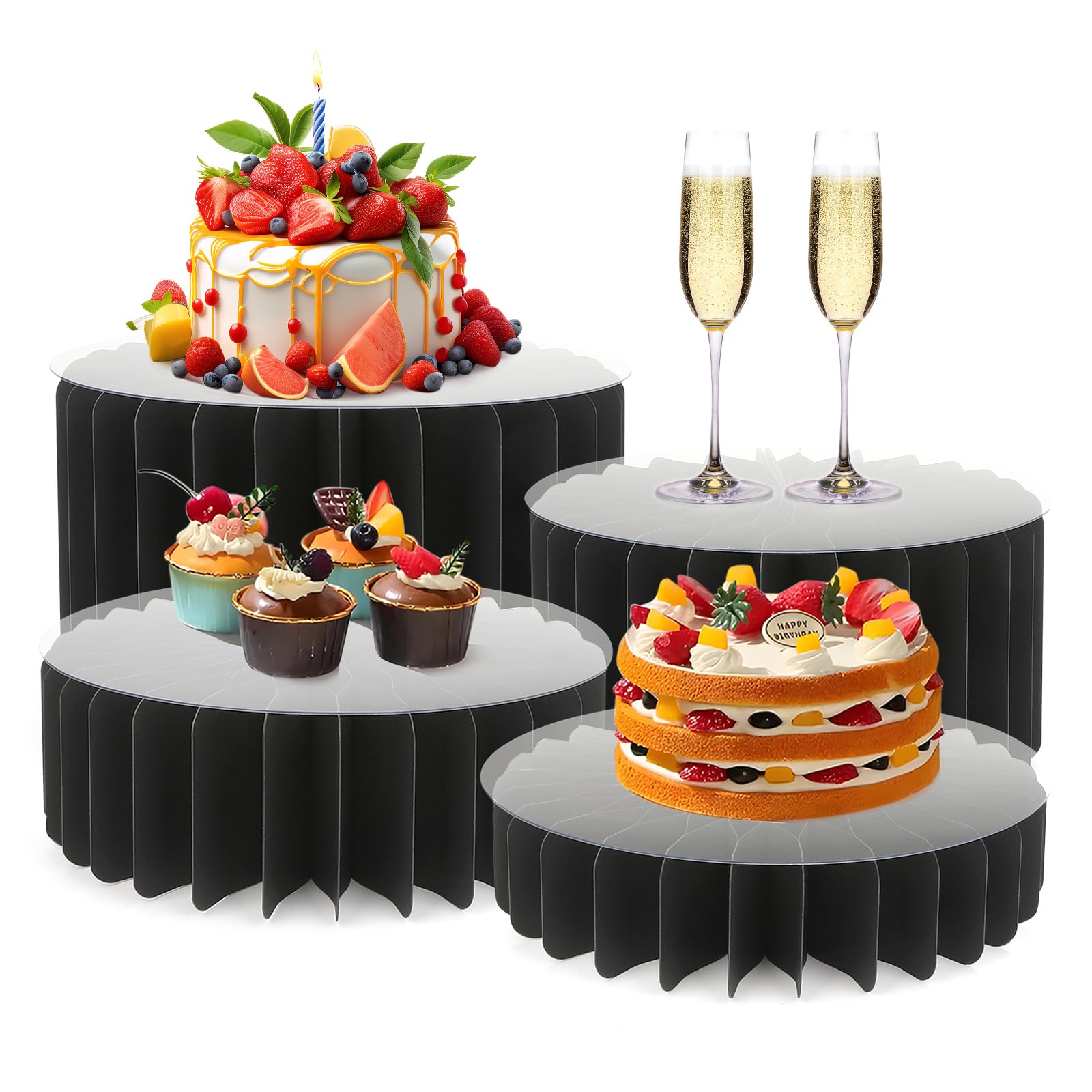 Photo 1 of Buffet Risers Food Risers for Buffet Table Acrylic Risers Display Stands Tall Cake Stands Cylinder Stands for Party Pedestal Cake Stand Dessert Table Display Set Cupcake Stands Cupcake Display (Black)
