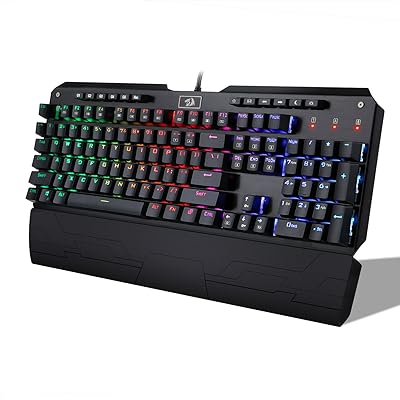 Redragon K555 Mechanical Gaming Keyboard with Blue Switches, Macro Recording, Wrist Rest, Full Size, Indrah, for Windows PC Gamer (RGB LED Backlit)