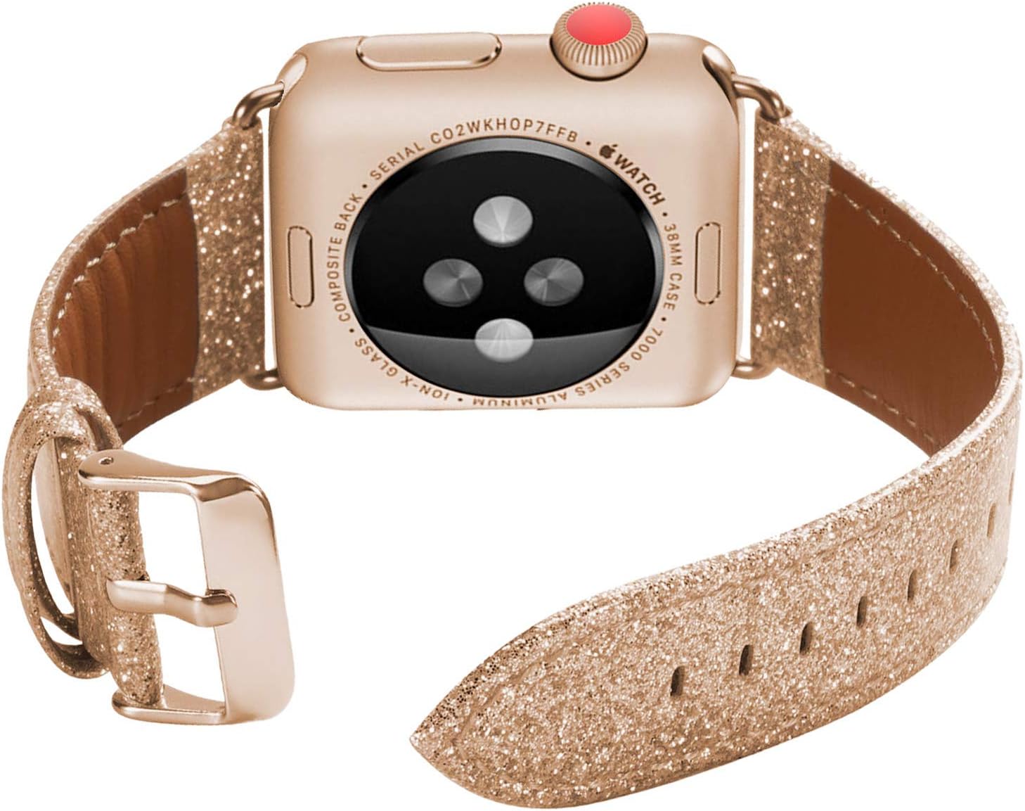 ALADRS Bling Leather Watch Straps Compatible for Apple Watch Glitter Band 38mm 40mm, Shiny Sparkly Wristbands Replacement for iWatch Series 6 5 4, SE (40mm) Series 3 2 1 (38mm), Rose Gold