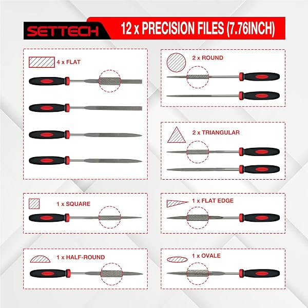 SETTECH 31PCS METAL & WOOD FILE RASP SET, HALF-ROUND/ROUND/TRIANGLE/FLAT 4PCS LARGE TOOLS, 14PCS NEEDLE FILES AND A PAIR OF ELECTRIC FILES, 1PC BRUSH, 1PC WORKING GLOVES AND 10PCS EMERY PAPERS