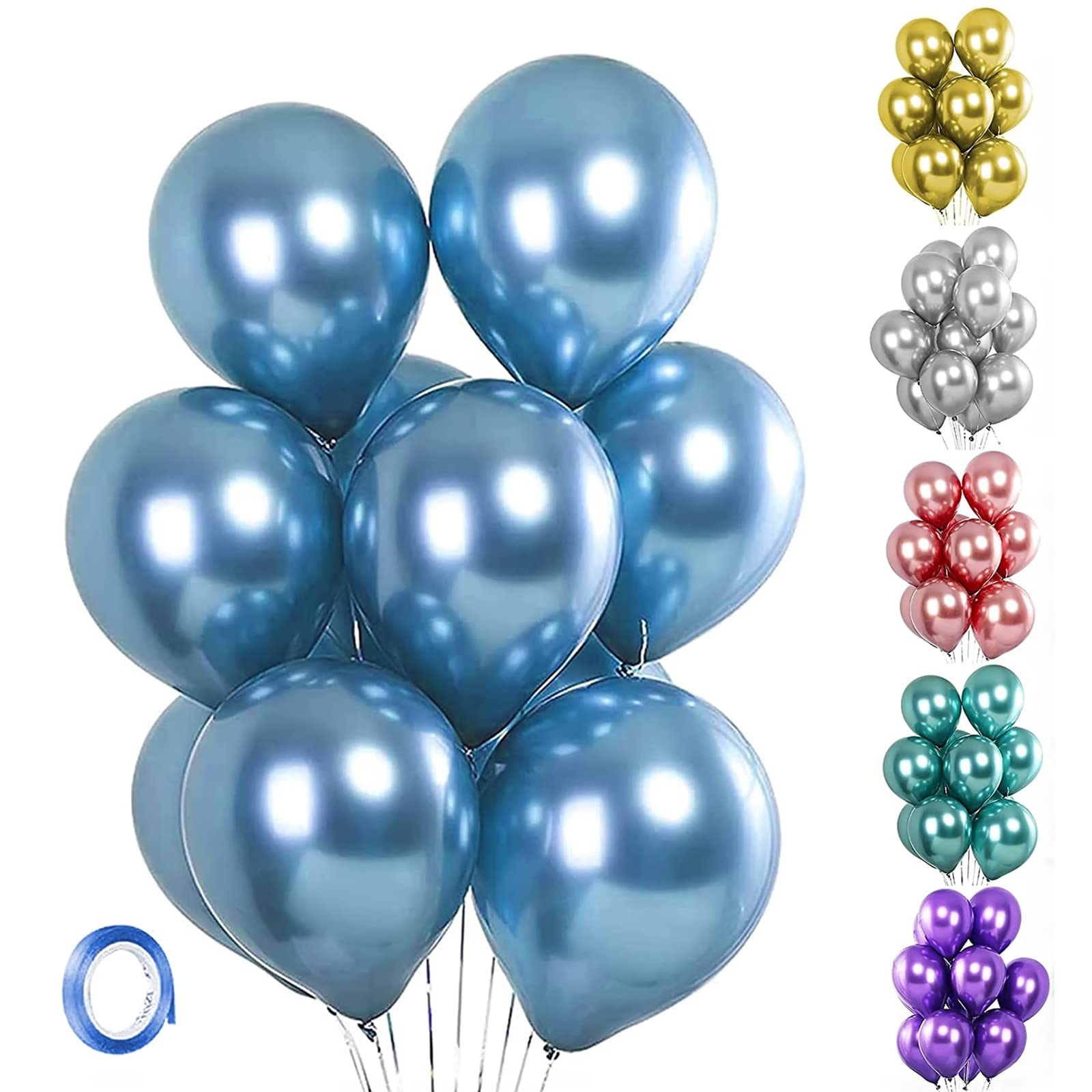 Unisun Metallic Balloons, 20 PCS 12 Inch Thick Chrome Metallic Blue Balloons Helium Shiny Balloon for Birthday Baby Shower Wedding Anniversary Festival Carnival Party Decorations (Blue)
