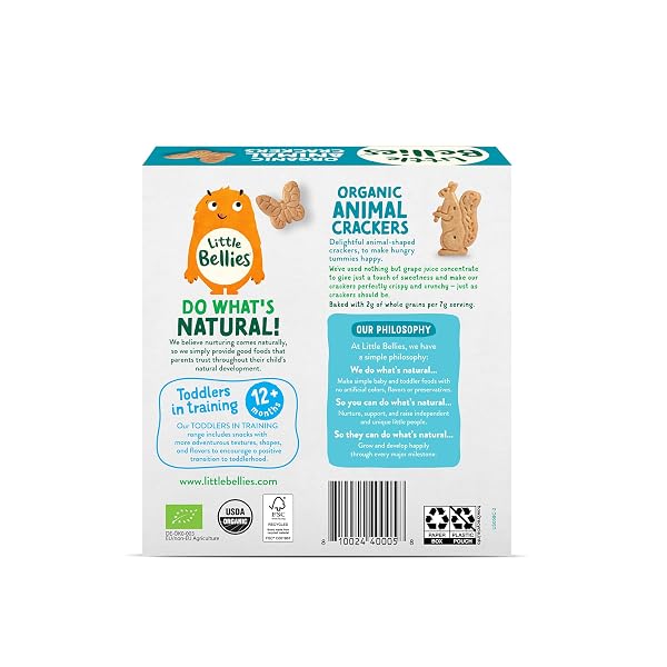 LITTLE BELLIES ORGANIC ANIMAL CRACKERS TODDLER SNACK, 4.58 OZ (PACK OF 5)