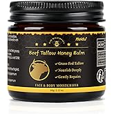 IIIMEIDU Tallow and Honey Balm, Beef Tallow for Skin, Tallow Face Moisturizer with 100% Organic Grass-Fed Beef Tallow & Raw Wild Honey, Natural Formula for Face & Body for Men Women