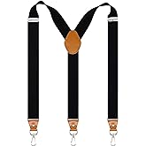 Doloise Mens Suspenders with 3 Swivel Hooks Belt Loops 1.4 Inch Wide Heavy Duty Adjustable Braces