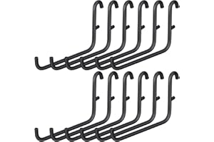 GlikCeil 12 Pcs Pegboard Hooks, 6 x 9.5 Centimeters, Pegboard Accessories Compatible with IKEA Skadis Long Metal Storage Hooks for Home Office Indoor Tool Supply (Black)
