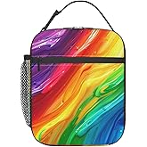 cromcu Insulated Lunch Box for Girls Women Kids Rainbow Lunch Bag for Work,Picnic,School,Travel,Hiking, Beach or Fishing Polyester Oil Painting Rainbow Lunch Box