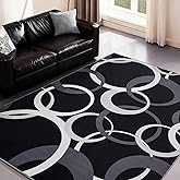 YIHOUSE 5x7 Ft Area Rugs, Concentric Circle Carpet Washable Rug, Black and White Geometric Design Rug for Living Room, Bedroom, Playroom, Nursery, Home Office Decor, Nonslip Non-Shedding