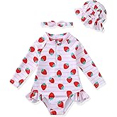 Yhnslsf Baby Girl Swimsuit Summer One-Piece Infant Bathing Suit with Hat Long Sleeve Ruffle Zipper Rash Guard Beach Swimwear