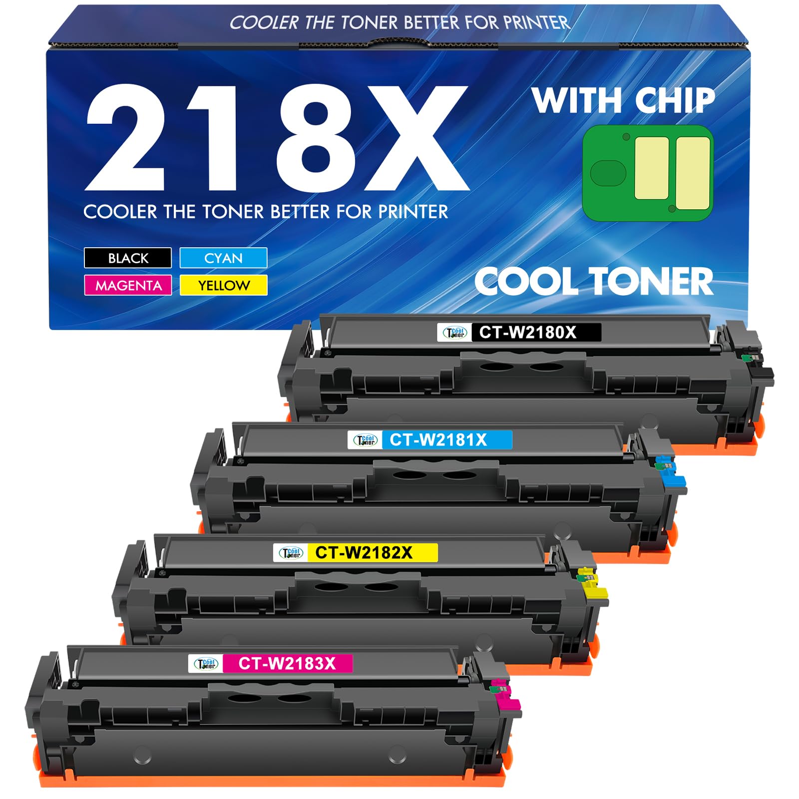 Photo 1 of 218X 218A Toner Cartridges 4 Pack High Yield 3301fdw 3201dw with Chip Compatible Replacement for HP 218X 218A Color Laserjet Pro MFP 3301cdw 3301sdw Printer Ink Set W2180X (Black Cyan Yellow Magenta)