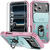 SEFING Compatible with 17 Pro Case for Women Girls, with HD Screen Protector & Slide Camera Cover & Stand Heavy-Duty Dual-Layer Military-Grade Drop Protection, for iPhone 17Pro (Green+Pink)