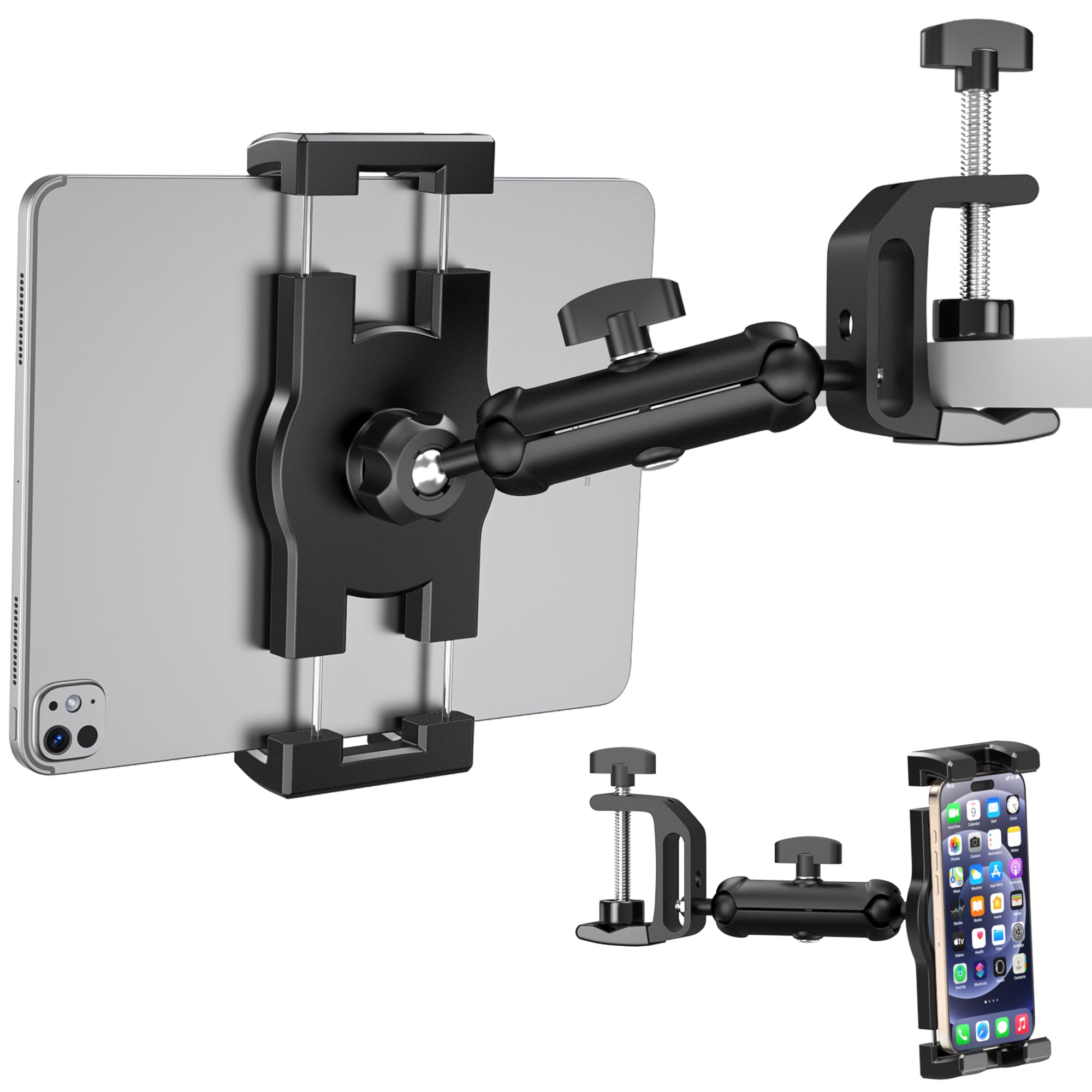 Photo 1 of TeQable iPad Under Cabinet Mount, Kitchen Tablet Mount Holder, iPad Desk Mount w/Clamp, Aluminum Base&Metal Arm, 360° Rotation, Compatible with 4.7"-12.9" iPad Pro/Air/Mini/Kindles/Galaxy Tab/Phones