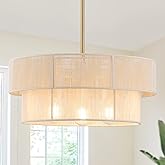 ZGKUYD Hand Woven Rattan Chandelier Boho Pendant Light, Adjustable Coastal Hanging Light for Kitchen Island Dining Room Livin