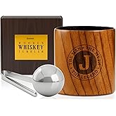 Onebttl Personalized Charred Wooden Whiskey Glasses for Men, Bourbon Drinking Glass, Birthday, Christmas Gifts for Him, the Man the Myth the Legend, J