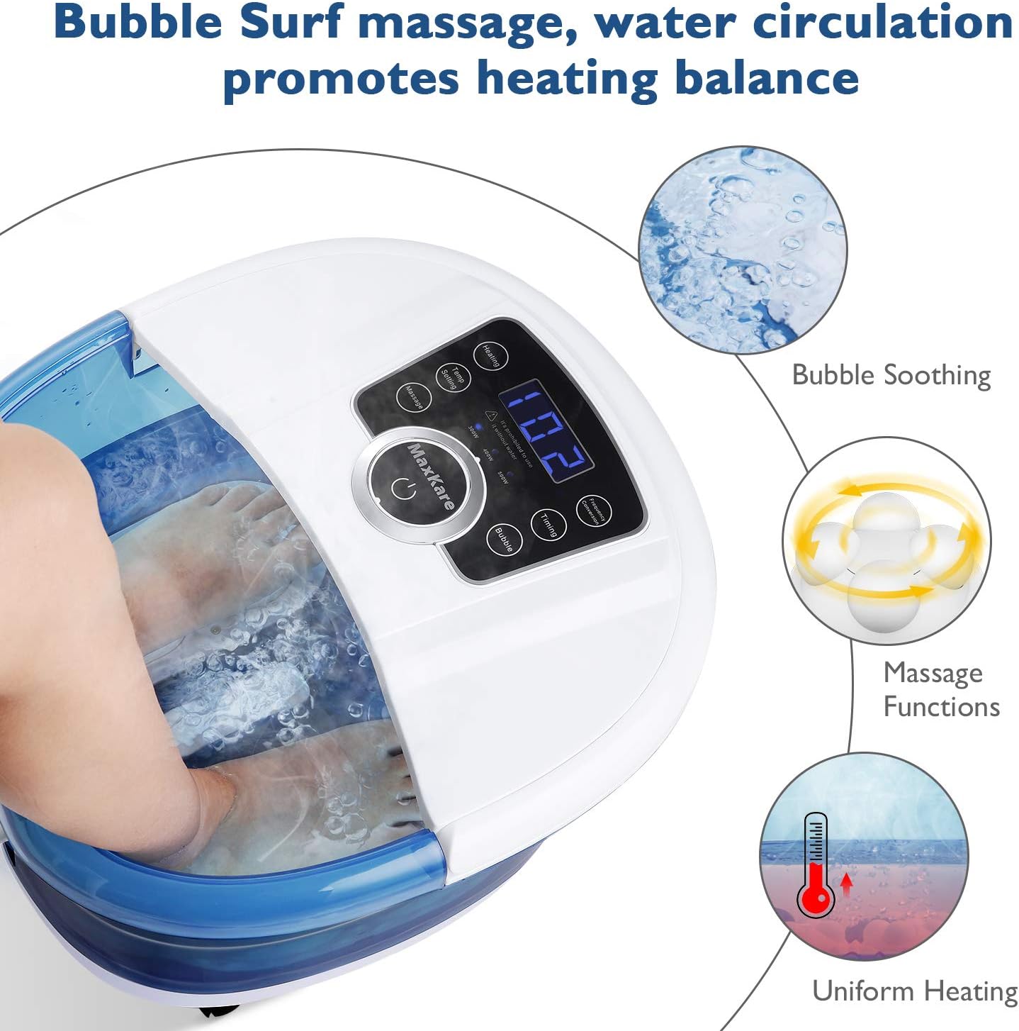 Foot Spa Bath Massager 6 in 1-Heat, Bubbles, Vibration, 4 Motorized Massage Rollers, Frequency Conversion, Time & Temprature Settings, Soothing Tired Feet Relaxation Ergonomics Design for Home Use: Health & Personal Care