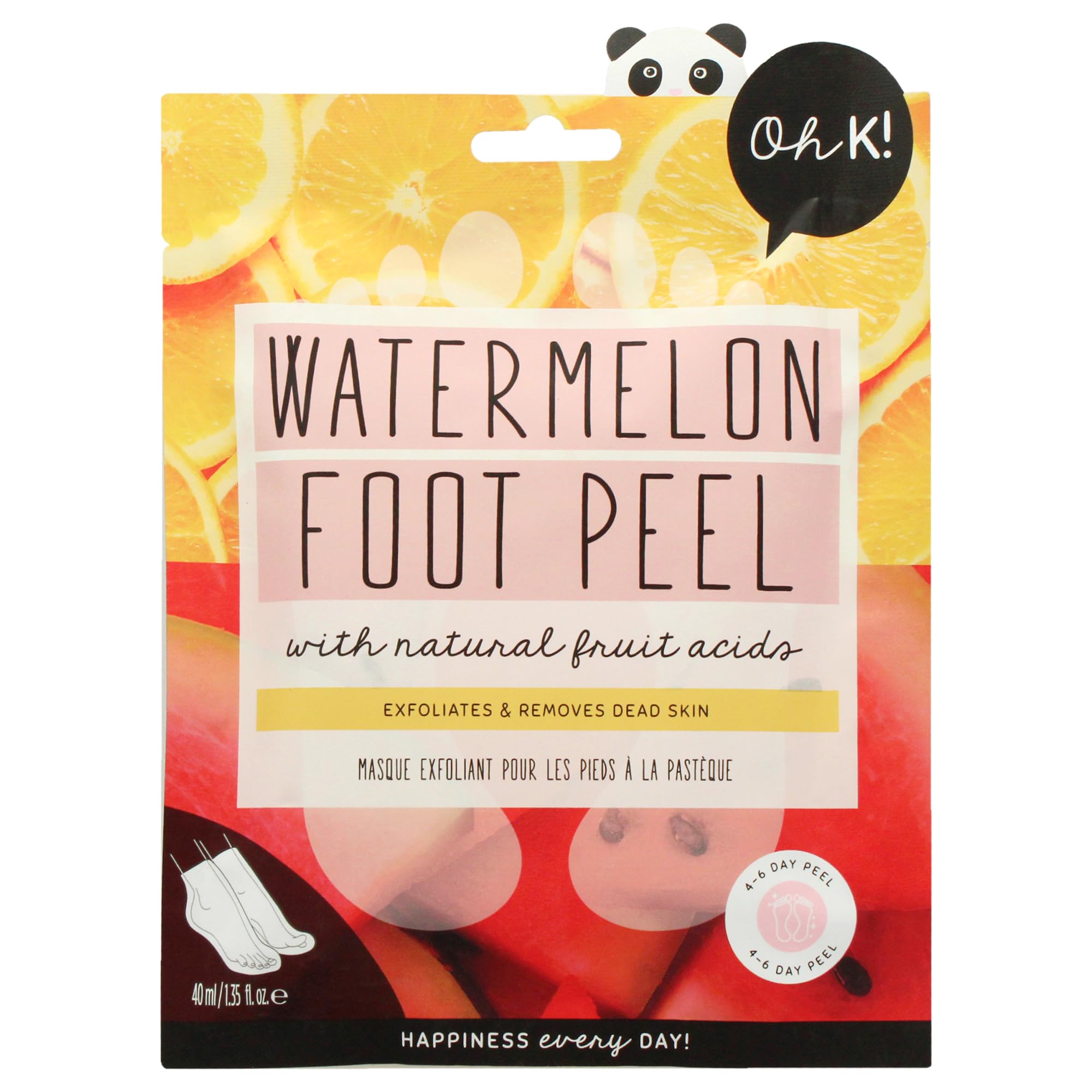 Oh K! Exfoliating Foot Socks, For Dry Hard Skin, Watermelon Scent, Vegan and Cruelty Free, 65g