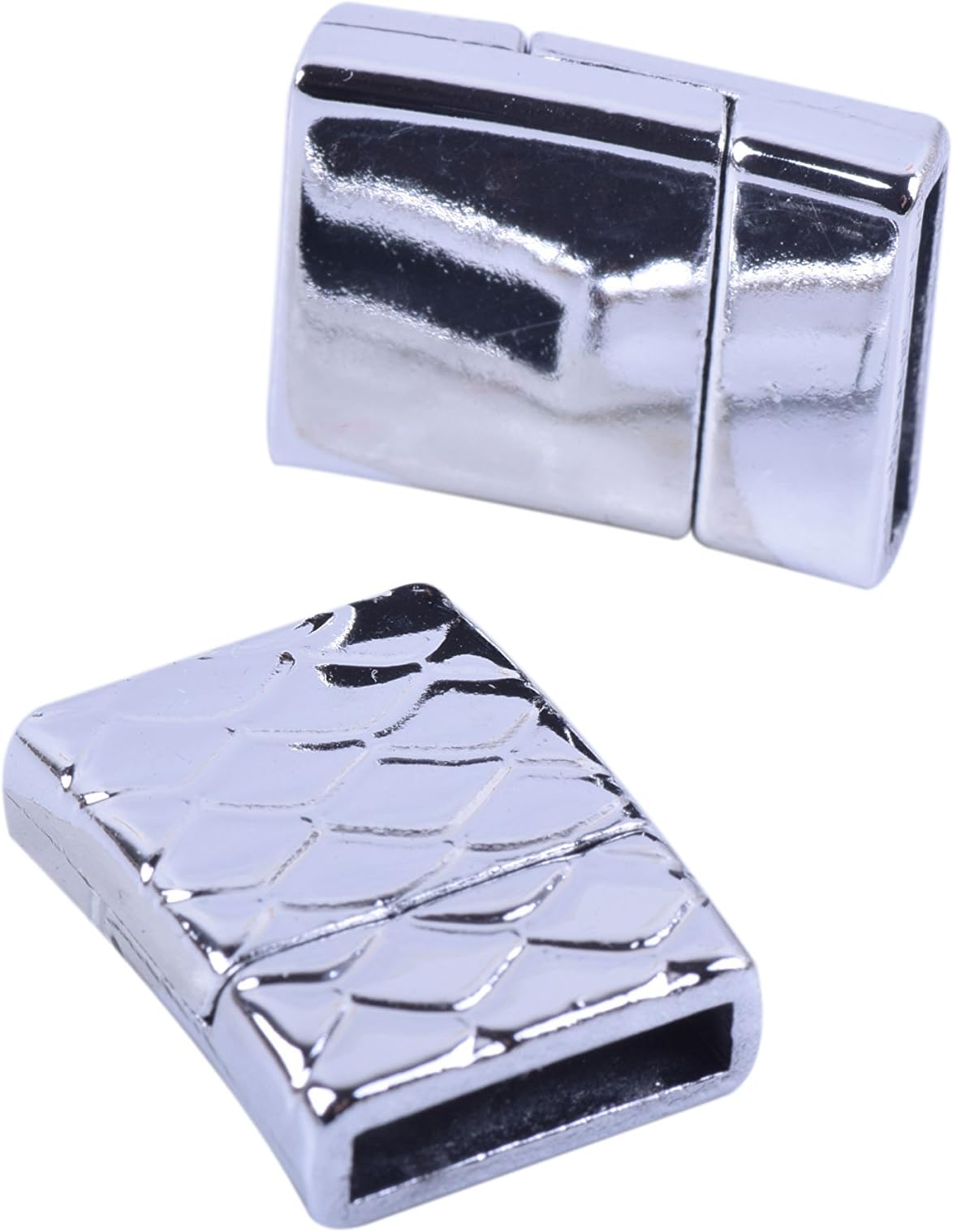 KONMAY 5 Sets 12.x2.0mm Rhodium Glue-in Style Wave Engraved Jewelry Magnetic Bracelet Clasps