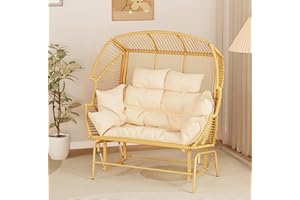 ECOTOUGE Indoor Double Egg Chair, Outdoor Oversized Loveseat, 2 Person Extra Large Wicker Lounge Rocking Glider Chairs for Living Room Bedroom, Yellow