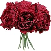 Tinsow Artificial Peony for Fall Home Decoration, 5 Pcs Red Faux Peonies for Halloween Decoration, Silk Flowers Bouquet,(10, Maroon)